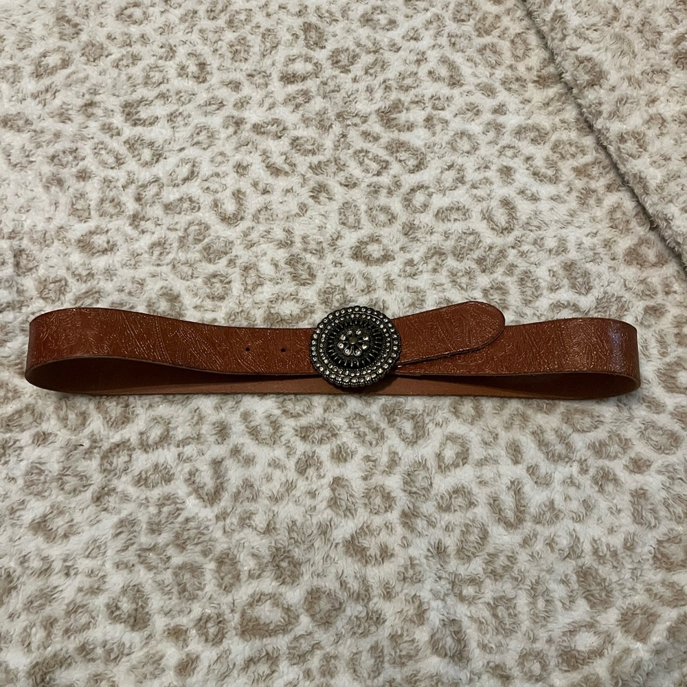 Fossil Brown Leather Belt with Gold Embellished Buckle